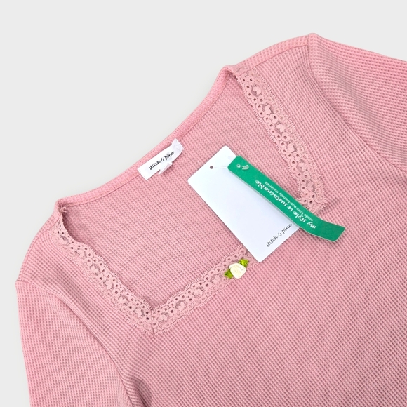 Urban Outfitters Tops - Pink Lace Trim TopStitch And Pine Y2k Pink Waffle Knitted Lace Brand New Size S